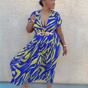 Vibrant Blue and Yellow Women's Dress